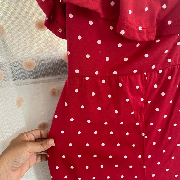 Red Polka Dot Bardot Culotte Jumpsuit - Picture 5 of 6